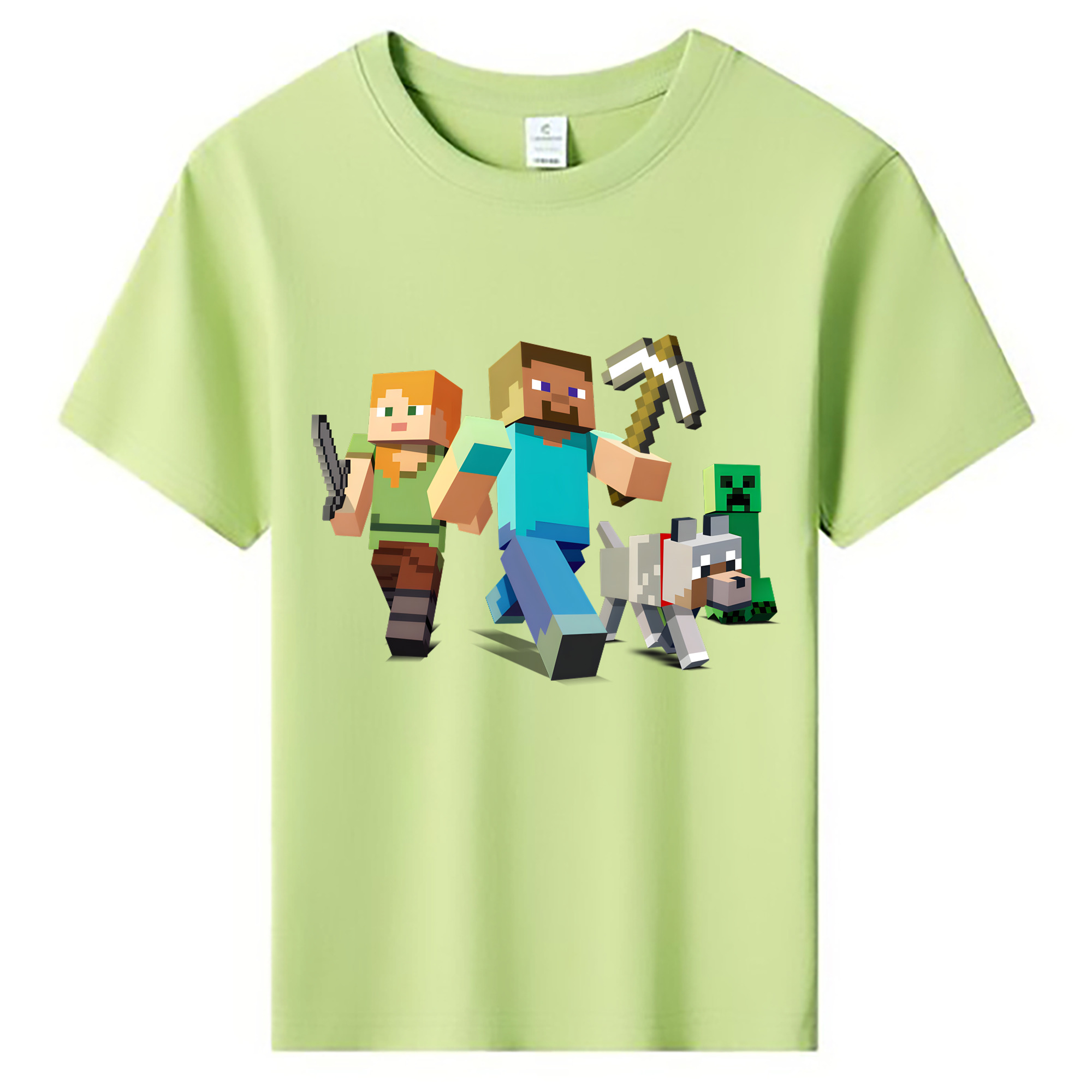 （画像用） マインクラフト ブロックの世界 Minecraft MC Block world 綿100％キッズTシャツ（フロントプリント）